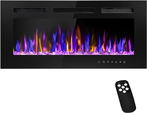 Miniatura 13 de BETELNUT Chimenea eléctrica de 30 pulgadas montada en la pared y empotrada con control remoto, calentador de chimenea de pared ultrafino