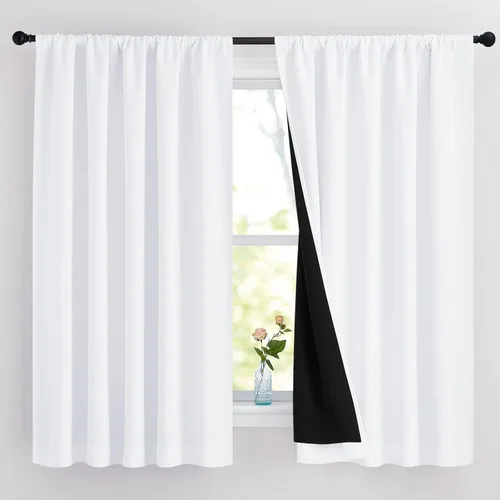 NICETOWN Cortinas blancas 100% opacas para dormitorio, 2 capas gruesas completamente opacas con bolsillo para varilla, cortinas térmicas aisladas