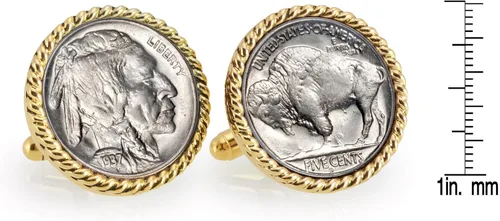 Miniatura 3 de American Coin Treasures Buffalo Nickel Rope Bezel Cuff Links
