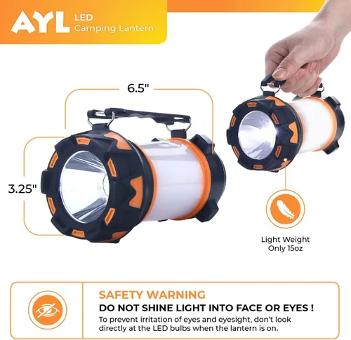 Miniatura 5 de AYL - Linterna LED de camping recargable, linterna superbrillante con luz de 360 grados, banco de energía, resistente al agua IPX4 para emergencias