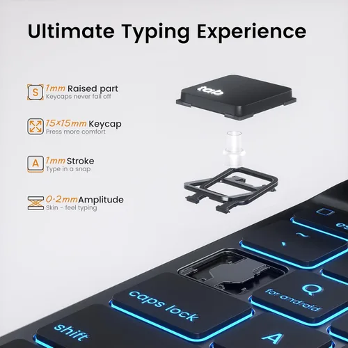 Miniatura 8 de OYEEICE Funda de teclado para iPad 6ª/5ª generación de 9.7 pulgadas, teclado inalámbrico desmontable retroiluminado de 7 colores, cubierta magnética