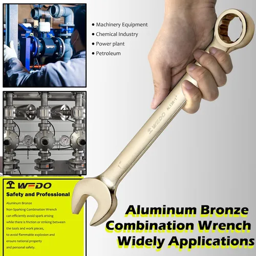 Miniatura 5 de WEDO Llave combinada sin chispas, llave combinada de seguridad sin chispas, bronce de aluminio, forja, DIN 3113, certificado BAM y FM, tamaño 1