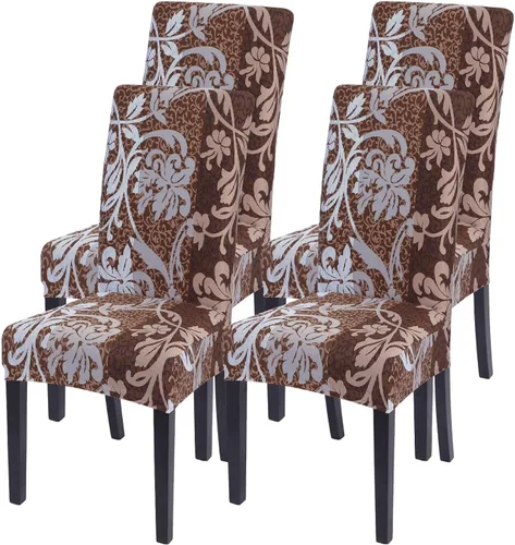 Miniatura 84 de SearchI Juego de 4 fundas para sillas de comedor, elásticas con estampado floral, fundas deslizables para sillas Parsons de spandex, removibles
