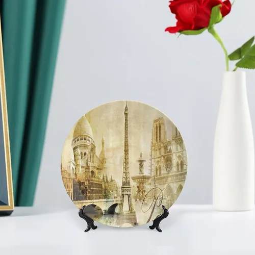 Miniatura 6 de Platos de cerámica, Platos de cerámica decorativos de París, paisaje antiguo, torre Eiffel Francia, lugares de interés, 6 pulgadas, para comedor