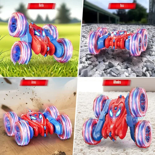 Miniatura 5 de Coche de control remoto de araña, RC de acrobacias de 360° para niños de 6 a 12 años de edad, rotación de doble cara, 4WD, luces de ruedas geniales