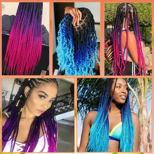 Miniatura 6 de Cabello afro Twist morado degradado de 16 pulgadas, cabello Marley pre-separado para rastas suaves, cabello trenzado Marley Twist Ombre Kinky Spring