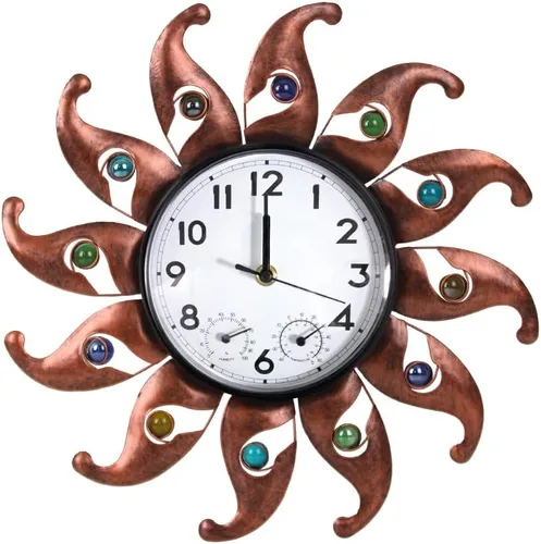 Miniatura 9 de Reloj de Exterior con Termómetro e Higrómetro Combo, Reloj de Pared Exterior Silencioso Sin Tictac, Reloj de Cuarzo Impermeable para Patio, Sala