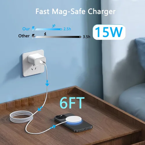 Miniatura 2 de Carga rápida inalámbrica magnética para iPhone [certificado Apple MFi] Almohadilla de carga inalámbrica de 6 pies con iPhone 17 USB C bloque