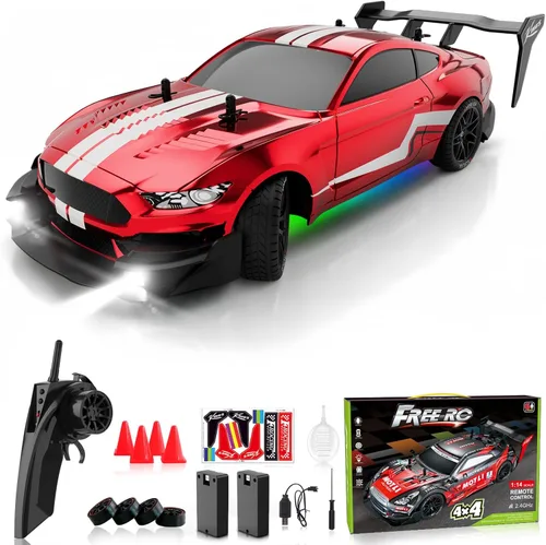 Auto de control remoto RC Drift Car escala 1:16 4WD RC vehículo con luces LED 2.4GHz 18.6 mi/h RTR de alta velocidad de carreras de juguete Rojo-mg