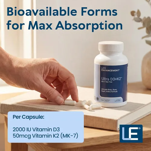 Miniatura 8 de Life Enhancement Vitamina D3 K2 2000iu apoya la salud muscular y cerebral - Suplemento D3 K2 ayuda en el apoyo inmunológico y cardiovascular