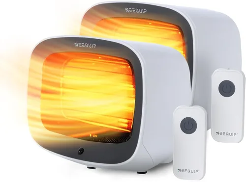 Calentador de espacio pequeño, paquete de 2, blanco con controles remotos magnéticos, calentamiento rápido PTC de 1200 W con protección contra