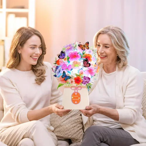 Miniatura 3 de Yinqing Tarjetas de cumpleaños, tarjeta de feliz cumpleaños ligera y música, lirio y mariposas, ramo de flores de tamaño natural de 10 pulgadas