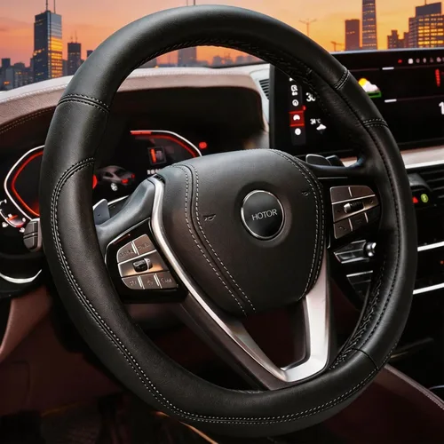 HOTOR Funda para volante de automóvil, accesorio universal para diversos automóviles, funda de cuero con forro antideslizante, para volante con un