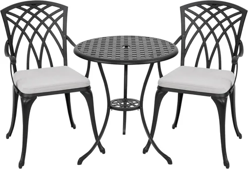 NUU GARDEN - Juego de bistró de 3 piezas para exteriores, todo clima, de aluminio fundido, juego de mesa de bistró y 2 sillas para patio, con