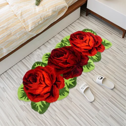 Miniatura 21 de Alfombrilla Abreeze con 4 rosas, alfombrillas con diseño de flores azul, hecha a mano, antideslizante (no se desliza), alfombrilla moderna, de puede