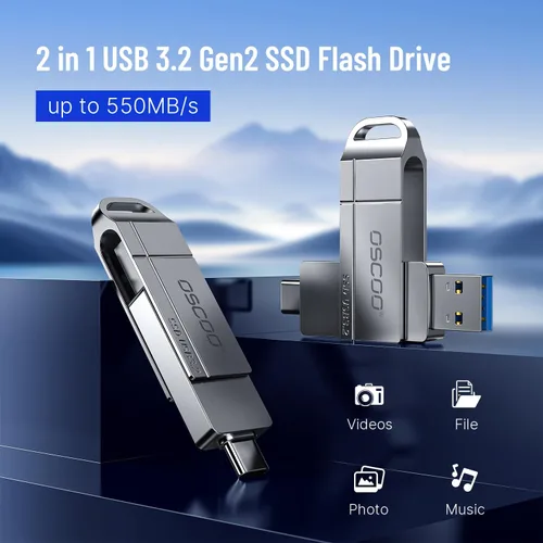 Miniatura 2 de Unidad flash SSD de 128 GB, hasta 550 MB/s–USB 3.2 Gen1 Thumb Drive, puertos USB-C y USB-A duales, compatible con iPhone 15/16/17, teléfonos