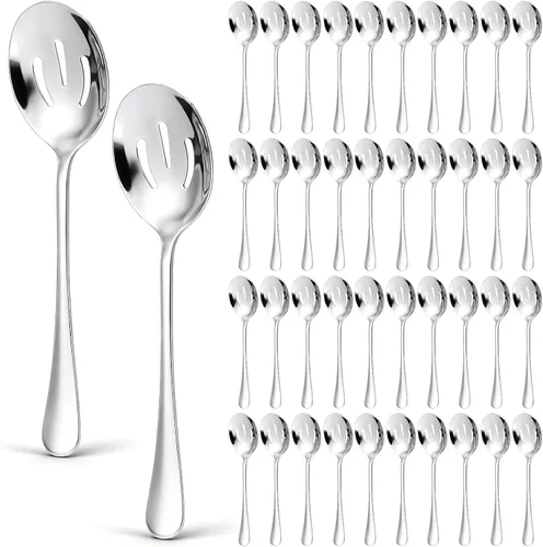 Miniatura 7 de Layhit 42 cucharas grandes de acero inoxidable a granel para buffet altamente pulido de 8 pulgadas, utensilios de metal sólidos aptos
