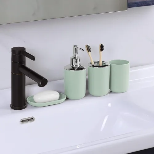 Miniatura 2 de Conjunto de Accesorios de Baño IMAVO, Juego de Baño Verde, Juego de 7 Piezas de Accesorios de Baño, Bandeja, Cepillo de Inodoro, Bote de Basura