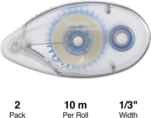 Miniatura 2 de STAPLES Cinta adhesiva permanente, 1/3" x 393", paquete de 2 – Adhesivo enrollable para manualidades, montaje y proyectos de papel
