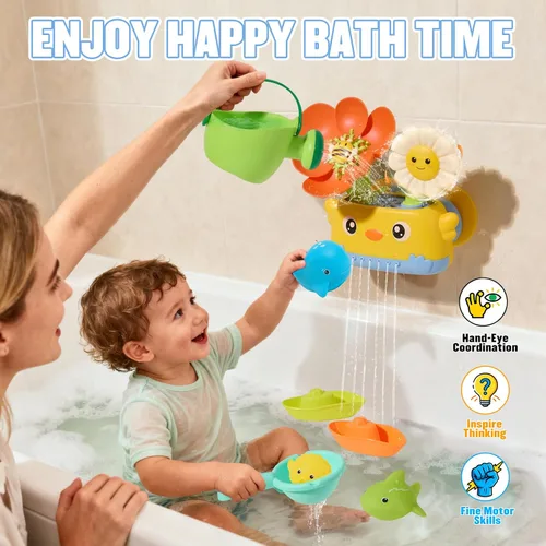 Miniatura 3 de Juguetes de baño para niños de 1 a 3 años Juguetes de baño para bebés seguros y divertidos sin moho Juguetes de baño interactivos con flor