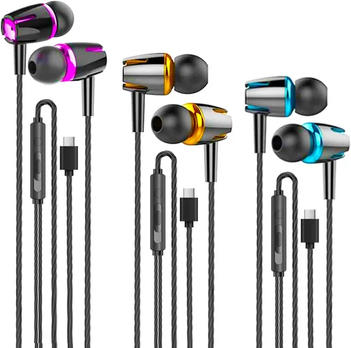 Paquete de 3 auriculares USB C con cable para iPhone 17/16/15 Pro Max | Type C Earphones in Ear HiFi Stereo Earbuds Built-in Microphone & Volume