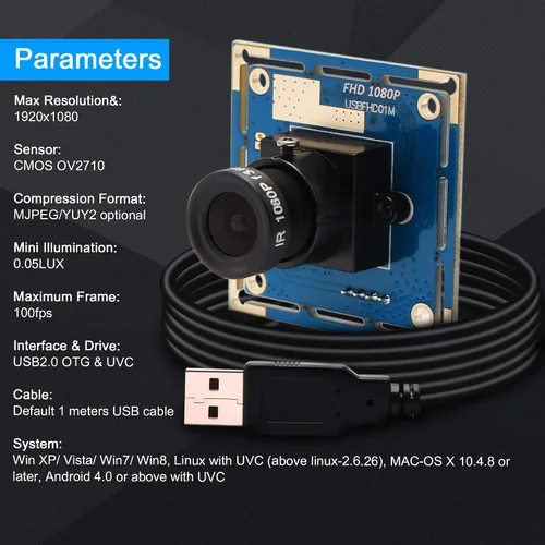 Miniatura 2 de Módulo de cámara USB 1080P gran angular de alta velocidad 0.142 in lente PC cámara para computadora Mini UVC USB2.0 Lightburn Cámara OV2710 Cámara