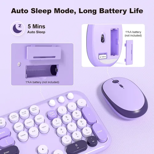 Miniatura 189 de KNOWSQT Combo de teclado y ratón inalámbrico, teclados lindos de tamaño completo estilo máquina de escribir 2.4G azul colorido - receptor USB Plug