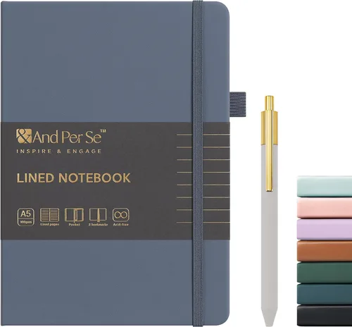 Miniatura 23 de &And Per Se Juego de diario y bolígrafo forrados, cuaderno A5 de tapa dura de cuero con bolígrafo y juego de papelería, 160 páginas de 3.53 oz/m²