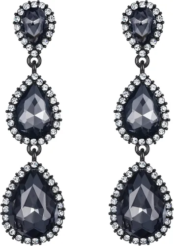 Miniatura 90 de EleQueen Pendientes de cristal austriaco en tono dorado para mujer, forma de pera de 2.5 pulgadas, color esmeralda