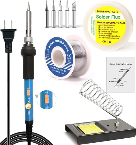 LDK Kit de soldador de 60 W, pistola de soldadura eléctrica de temperatura ajustable, herramientas de soldadura con interruptor de 11 en 1