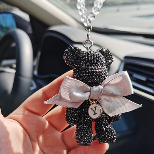 Miniatura 3 de Bonitos accesorios colgantes para espejo retrovisor de oso con brillantes, ornamentos colgantes brillantes, dijes de oso con diamantes para espejo