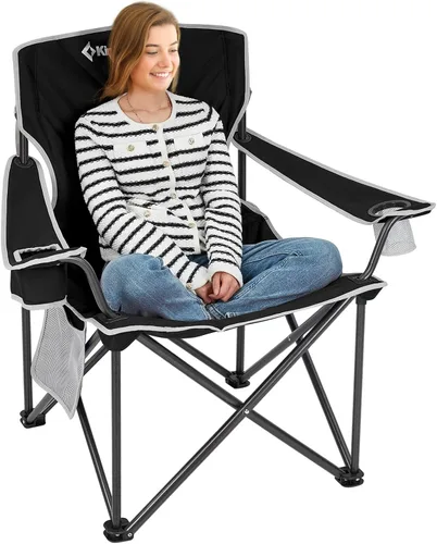 Miniatura 9 de KingCamp Silla plegable portátil para camping, asiento totalmente acolchado con bolsillo lateral y soporte para tazas, para portones traseros