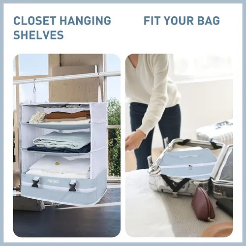 Miniatura 92 de TABITORA - Estantería portátil y plegable de gran capacidad con ganchos para colgar, ideal como almacenamiento para viajes