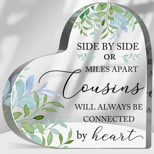 Regalos para primos lado a lado o Miles Apart Cousins Are Always Connected by Heart Acrylic Recuerdo de cumpleaños para primos, mejores regalos para
