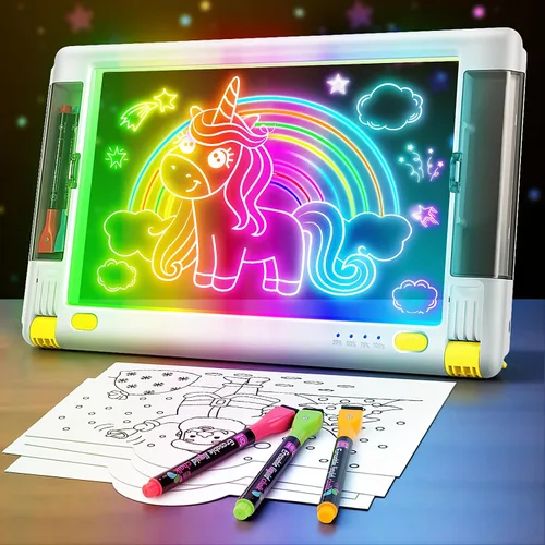 Miniatura 9 de Tablero de dibujo LED recargable, 15 pulgadas, 9 modos de luz de color, almohadilla de escritura con luz de neón para niños, juguete de regalo