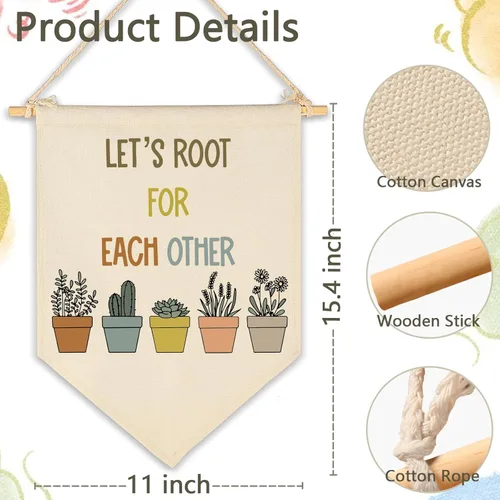 Miniatura 6 de Letrero de pared para aula, regalo para profesores, decoración inspiradora de vuelta a la escuela, bandera de pared con texto en inglés "Let's Root