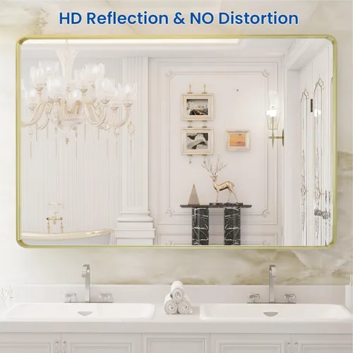 Miniatura 2 de WEER - Espejo de baño dorado, espejo de marco de metal dorado cepillado de 40x30 pulgadas, espejo de tocador de baño de oro con forma de rectángulo