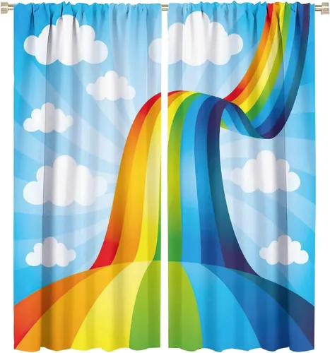 Miniatura 69 de Cortinas opacas abstractas de arco iris, pintura de color arcoíris con gotas, diseño gráfico creativo con bolsillo para barra, para sala de estar