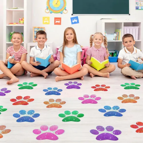 Miniatura 10 de ReliThick 30 Piezas Calcomanías de Suelo con Huellas de Patas 7.5" Huellas de Patas Grandes Adhesivo de Pared Autoadhesivo Calcomanía de Suelo