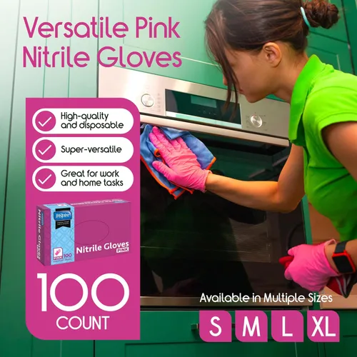 Miniatura 2 de Inspire Pink Gloves Disposable Latex Free Nitrile Pink Glove Hair and Nail Salon, Esthetician Nitrile Disposable Gloves