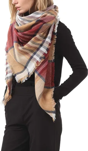 Miniatura 3 de Bufanda clásica de otoño e invierno para mujer, bufanda a cuadros con borlas, cálida, suave, gruesa, grande, bufandas