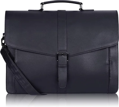 ESTARER Portafolio de cuero para hombres de 15.6 pulgadas, bolsa para computadora portátil para oficina/negocios/viajes, bolsa de hombro grande de