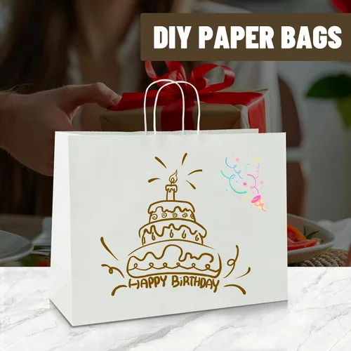 Miniatura 6 de bagmad Paquete de 50 bolsas grandes de papel kraft blanco de 16 x 6 x 12 pulgadas con asas a granel para compras, bodas, comestibles, mercancías al