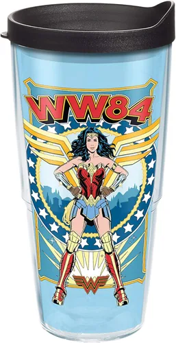 Tervis DC Comics - Vaso aislado de doble pared de la Mujer Maravilla retro hecho en Estados Unidos mantiene las bebidas frías y calientes, 24 onzas,