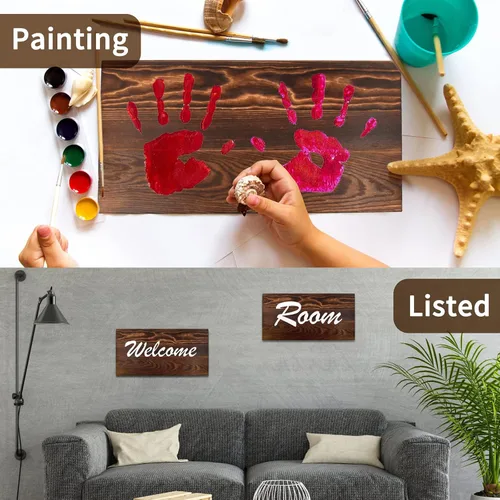 Miniatura 3 de Paquete de 3 tableros rectangulares de madera carbonizada de Paulownia de doble cara sin terminar para estantes de pared, manualidades, decoración