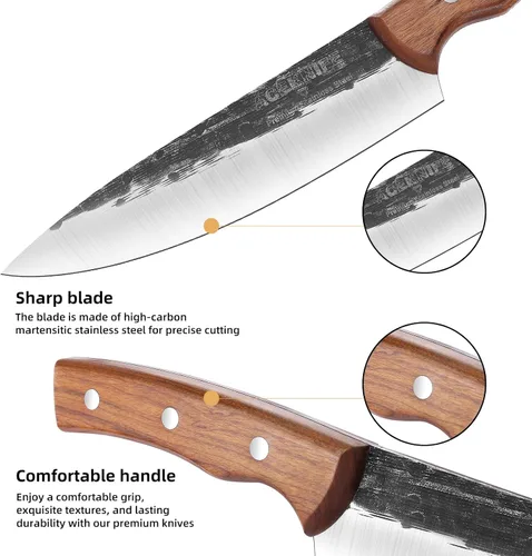 Miniatura 5 de Juego de 3 cuchillos de chef, juego de cuchillos de carnicero de cocina japonesa, cuchillos de chef serbios, cuchillos de deshuesado vikingos, acero