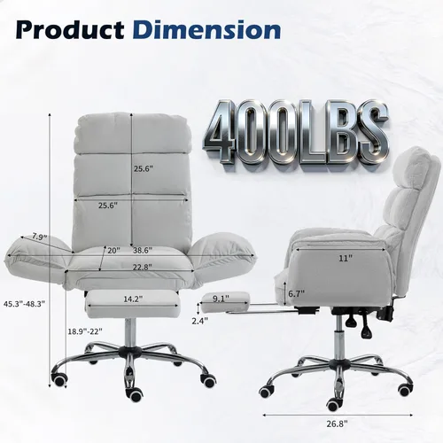 Miniatura 2 de Silla de oficina grande y alta con reposabrazos abatibles de 90 a 180°, silla ergonómica de juegos de computadora de 400 libras para sentarse