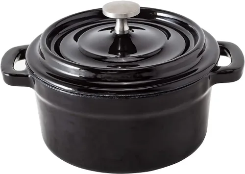 Miniatura 2 de Restaurantware Mini cacerola de 8 onzas, 1 mini horno holandés con tapa, esmaltado redondo de hierro fundido negro, mini cocotte resistente