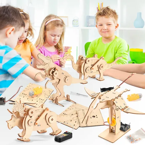 Miniatura 6 de Kits STEM de dinosaurios para niños de 8 a 10 a 12 años, juguetes de construcción de madera 4 en 1 para niños de 8 a 12 años, kit de carpintería