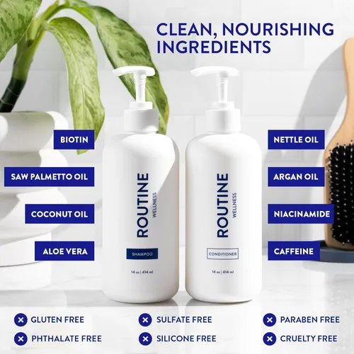 Miniatura 4 de Routine Wellness Set de champú y acondicionador antiadelgazamiento para cabello adelgazante - Biotin DHT Blocker Mujeres y Hombres - Champú seguro